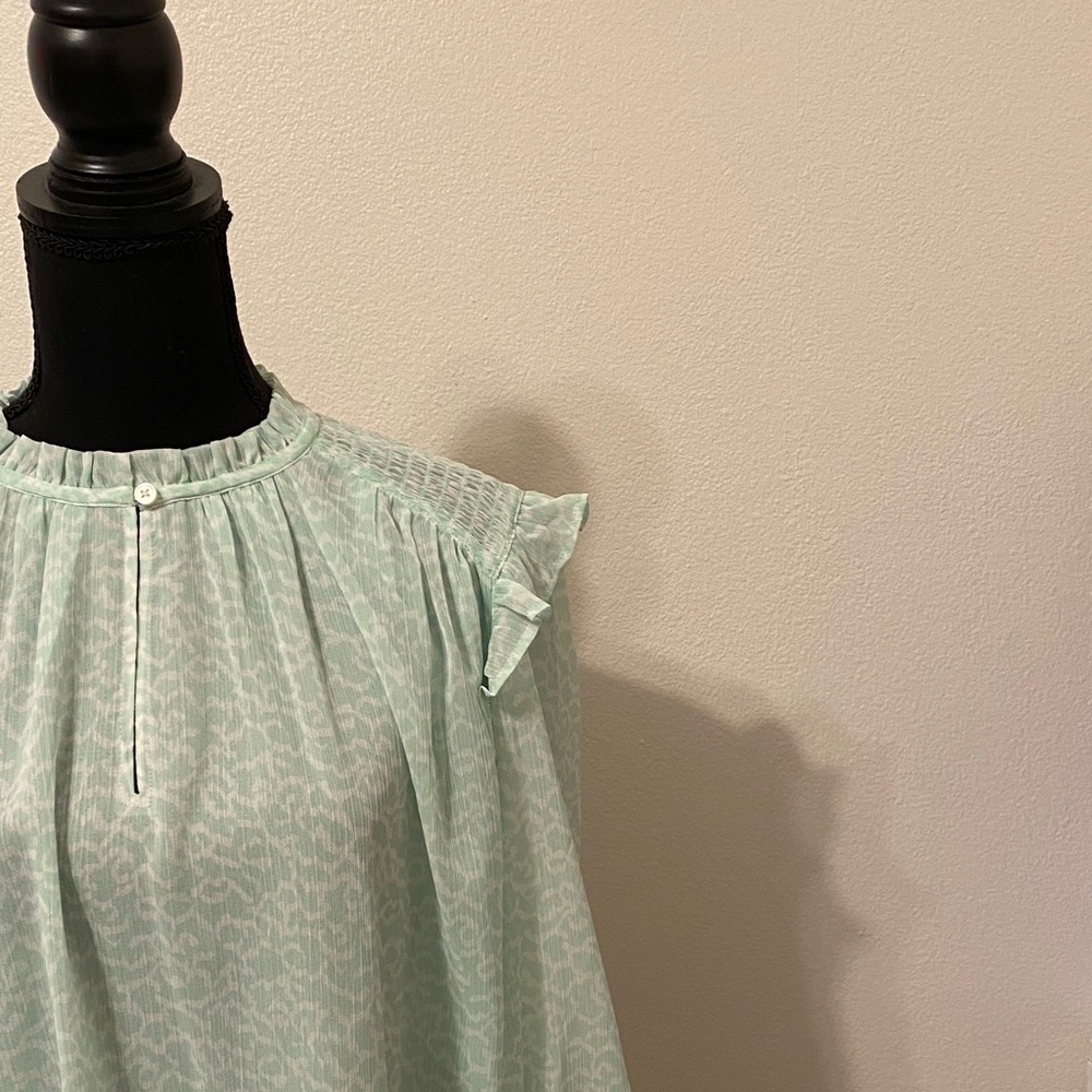 LOFT Light Green Blouse with Ruffle Detail